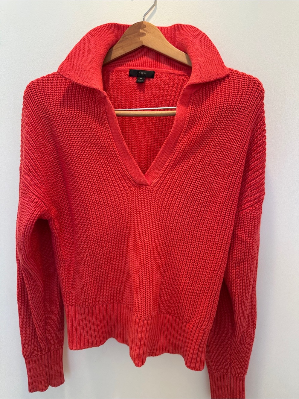 J. Crew Coral V-Neck Collared Knit Sweater